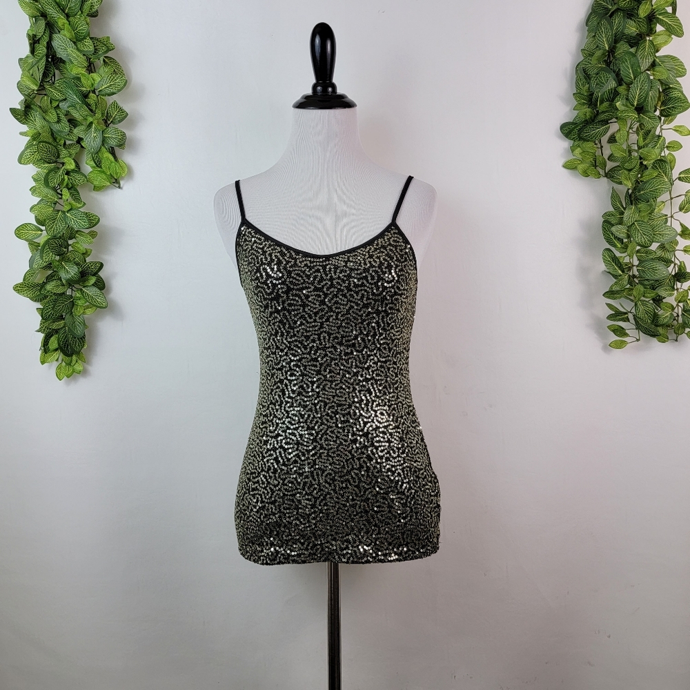 Express Sequins Adjustable Sparkly Black Tank Top